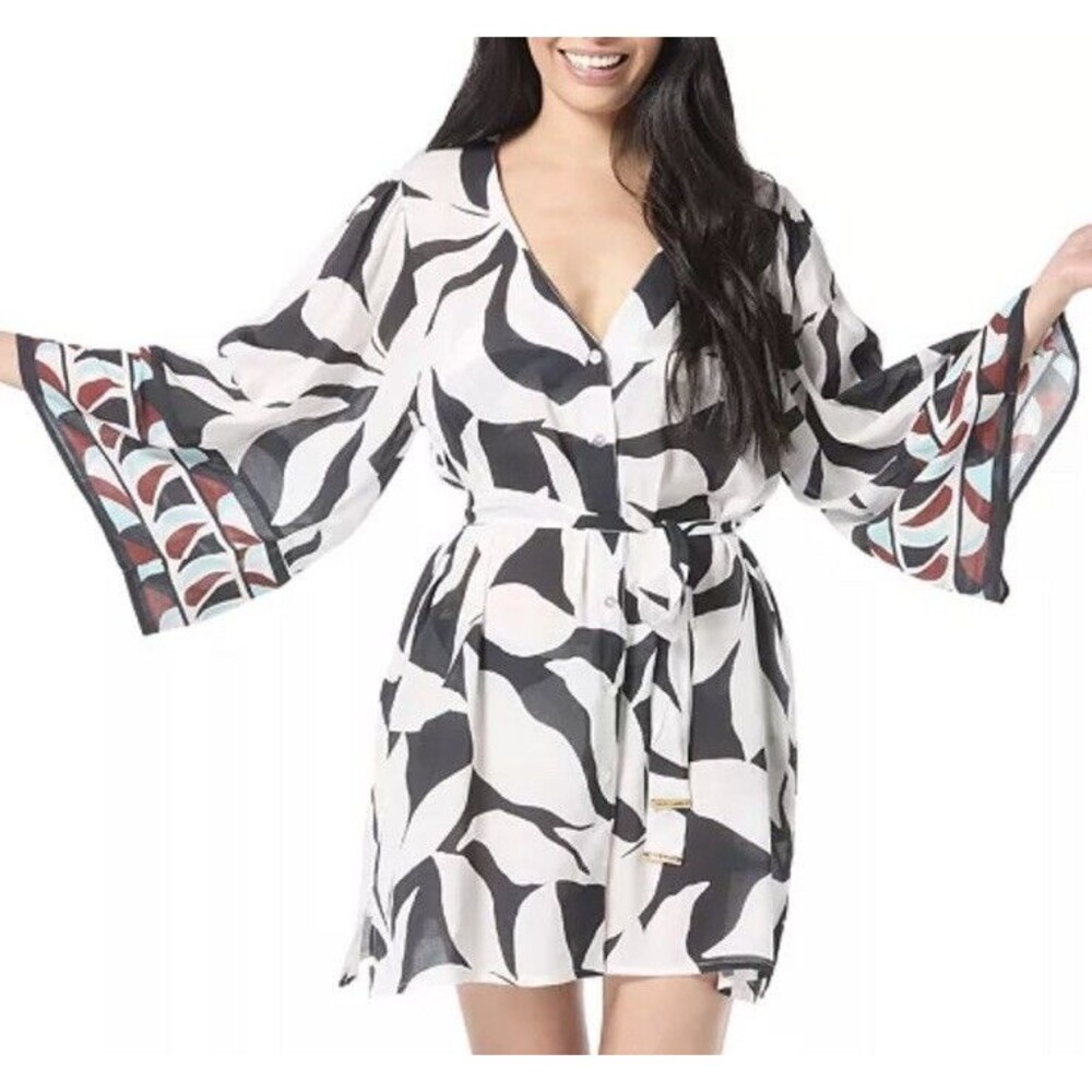 Vince Camuto Women's Printed Front-Tie Robe Swim Cover-Up Size M/L $150 NWT - Picture 2 of 10
